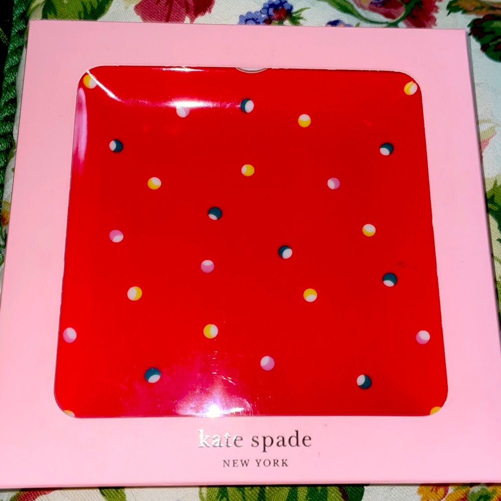 KATE SPADE ♠️ LENOX Dish NEW Red DOT porcelain boxed ~ 6" Square Gift-y!